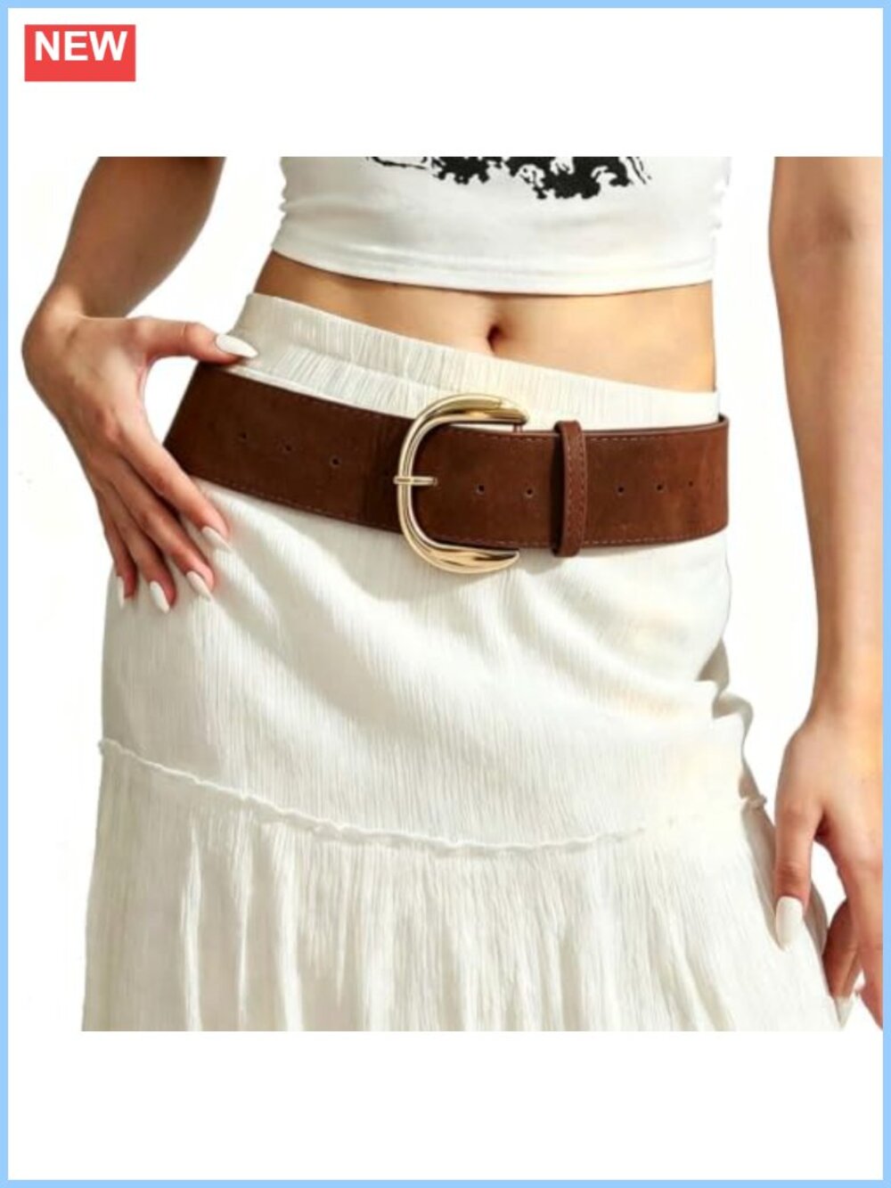 Chunky Wide Suede Faux Leather Waist Belt with Big Metal Buckle for Dresses